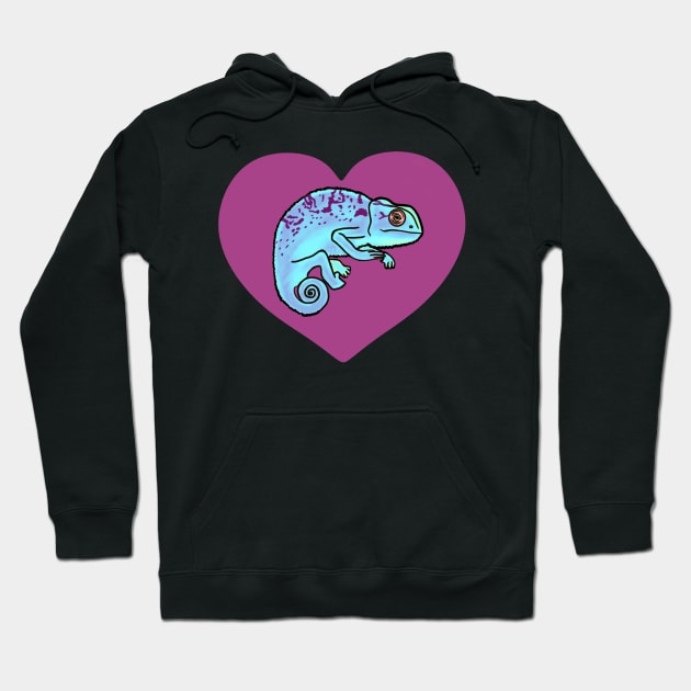 Purple Heart Colorful Chameleons for Chameleon Lovers Hoodie by Mochi Merch